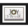 thumbnail image 1 of Kimberly, Allen 32x23 Black Ornate Wood Framed with Double Matting Museum Art Print Titled - Joy to the World Wreath Plaid, 1 of 4