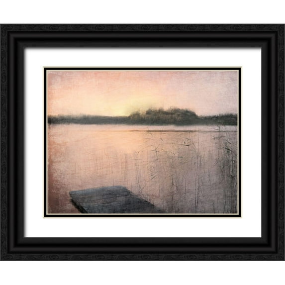 Kimberly, Allen 32x25 Black Ornate Wood Framed with Double Matting Museum Art Print Titled - Pink Sunset at the Lake