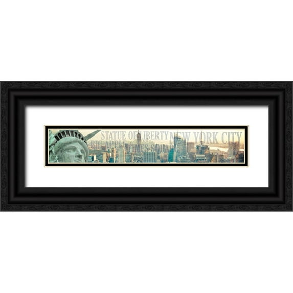 Kimberly, Allen 32x9 Black Ornate Wood Framed with Double Matting Museum Art Print Titled - NYC Statue of Liberty