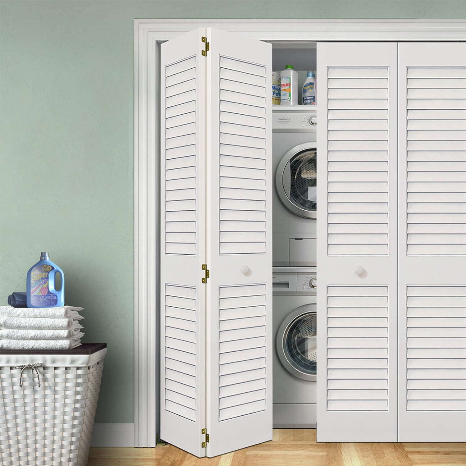 28 in. x 80 in. White Pine Plantation Louvered Bi-Fold Door