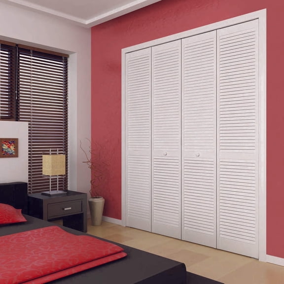 Kimberly Bay Traditional Louver-Louver Solid Core White Wood Bi-fold Door