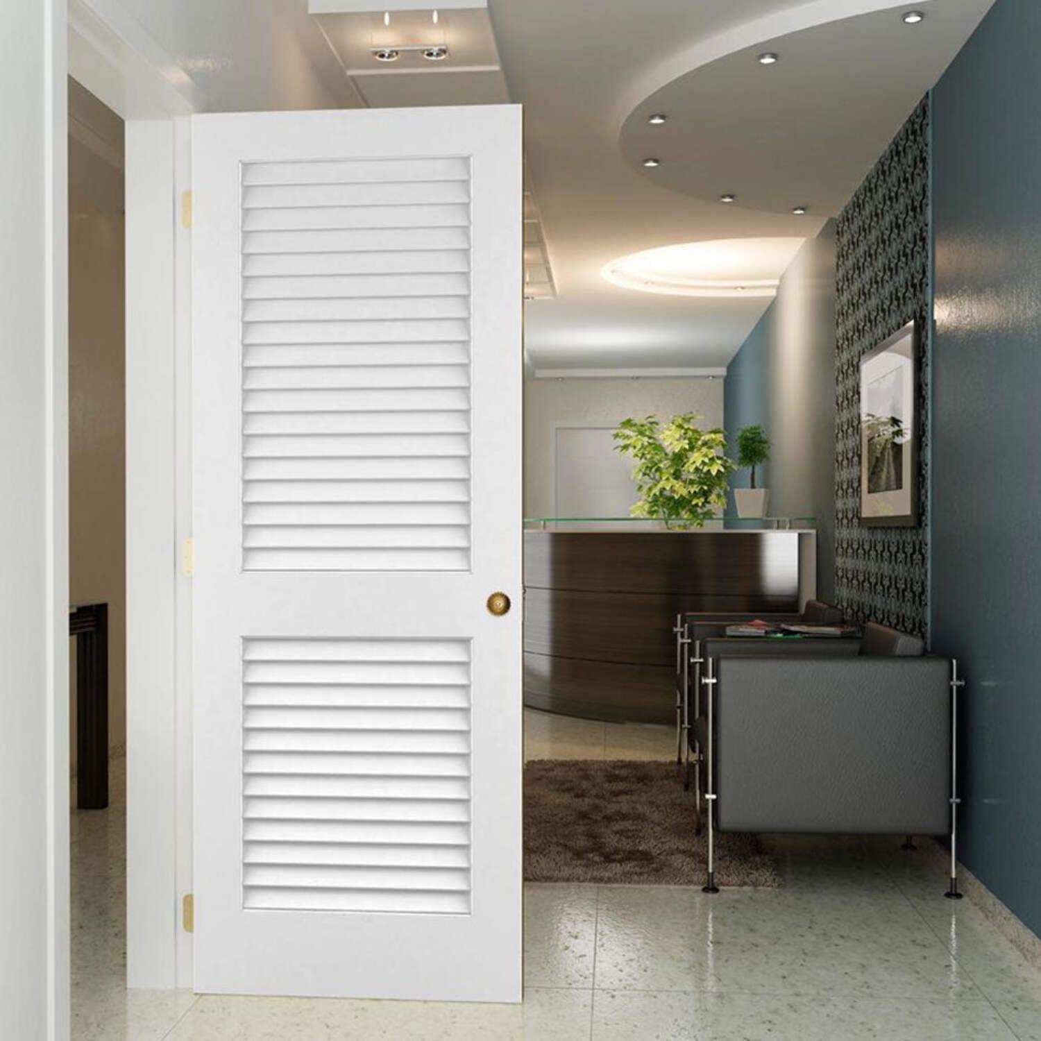 Universal 32"x80" Primed White Solid Pine 2-Panel Louvered Interior Door