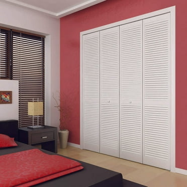 Traditional Louver Louver White Solid Core Wood Bi-fold Door