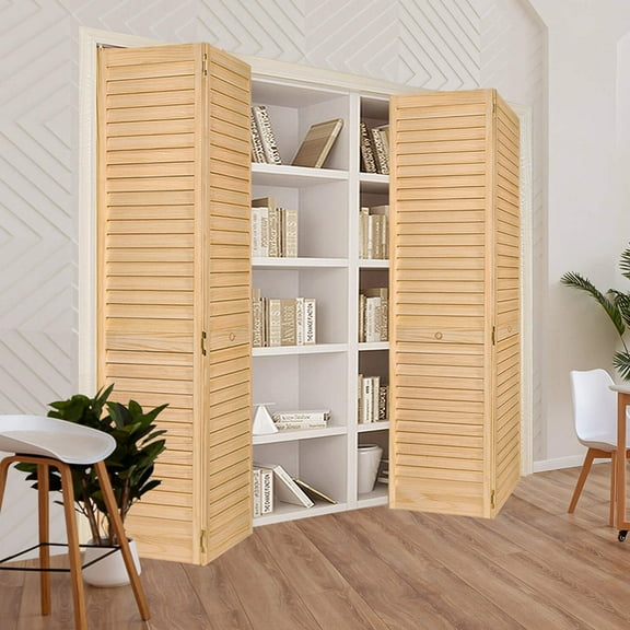 Plantation Louver Louver Solid Core Unfinished Wood Bi-fold Door