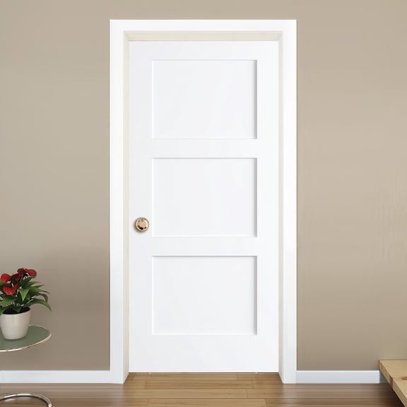 Kimberly Bay Shaker 3-Panel Solid Core Primed White Interior Door Slab