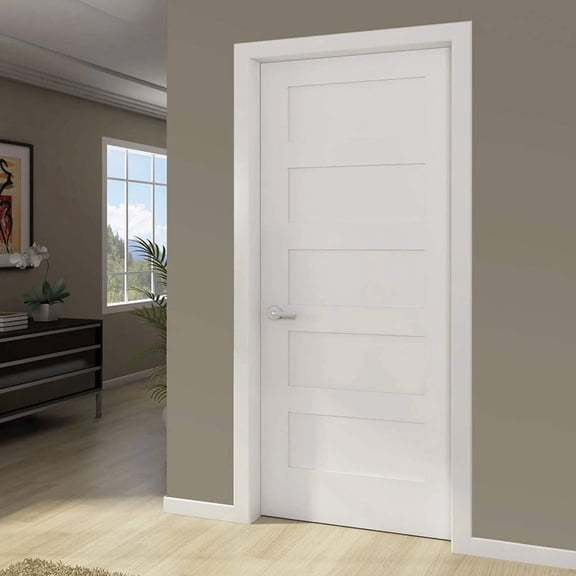 Kimberly Bay Shaker 5-Panel Solid Core Primed White Interior Door Slab