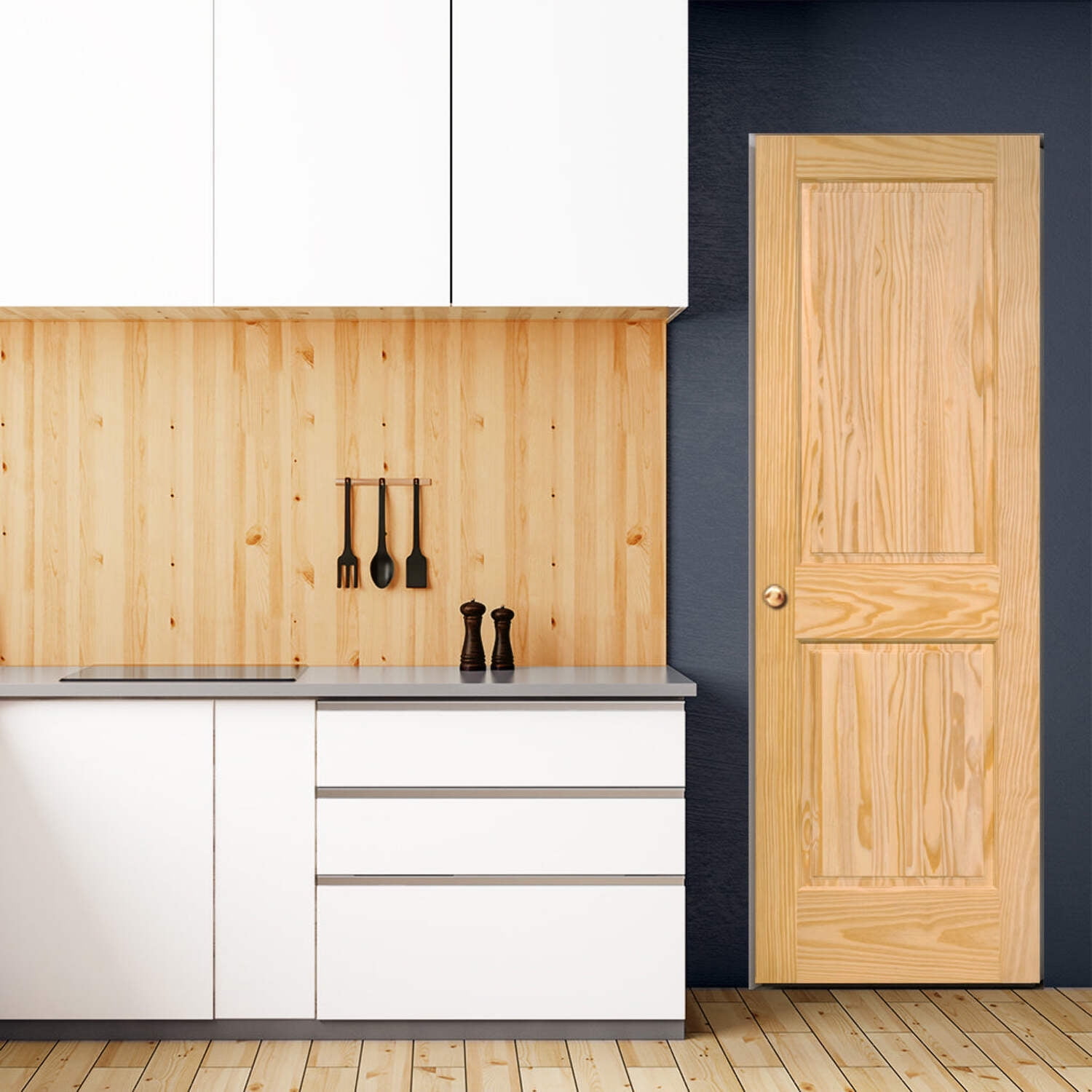Traditional Pine Veneer Solid Wood Unfinished Interior Door
