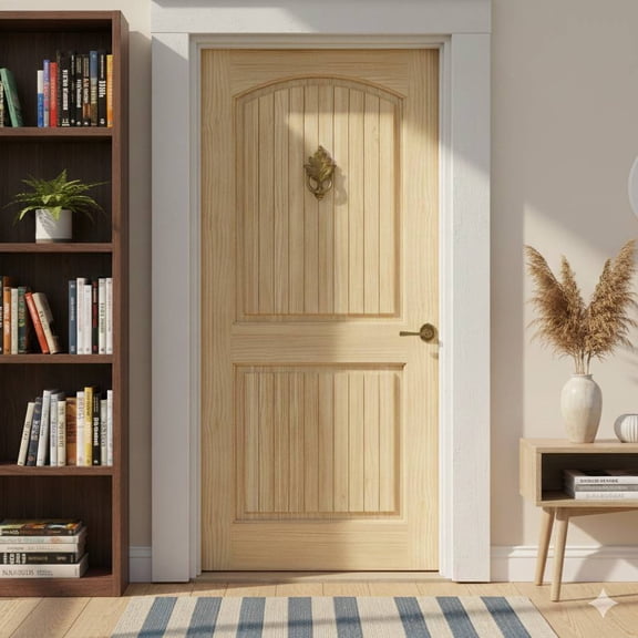 Kimberly Bay Colonial 2-Panel Solid Core Unfinished Pine Arch Top with V-Grooves Interior Door Slab