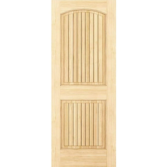 2-Panel Colonial Solid Pine Unfinished Arch Top with V-Groves Interior Door Slab