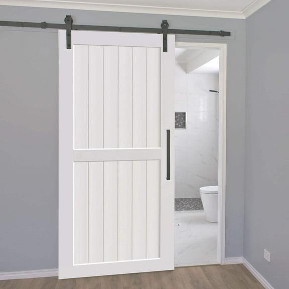 2-Panel White Solid Pine Core Interior Barn Door Slab