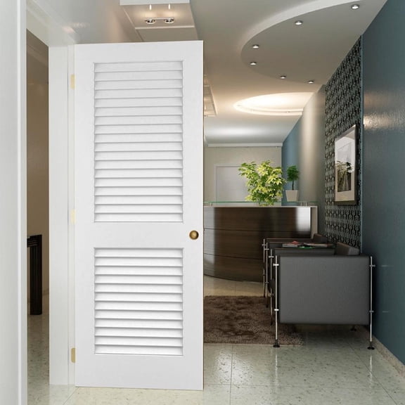 Kimberly Bay Plantation Louver-Louver Solid Core Primed White Interior Door Slab