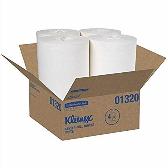Kimberly-Clark 01320 White KLEENEX Center-Pull Towels, 8.4" Roll Diameter, 8" W x 15"L Pack of 4  Residential Use, Standard Application