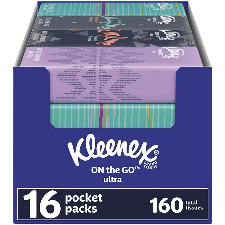 On The Go Packs Facial Tissues, 3-Ply, White, 10/Pouch, 16 Pouches/Pack, 6 Packs/Carton
