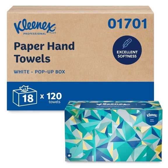 Kleenex Professional Paper Hand Towels, Bulk (01701), Premium Absorbency Pockets, Pop-Up Box, White (18 Boxes of 120 Sheets, 2,160 Sheet Total)