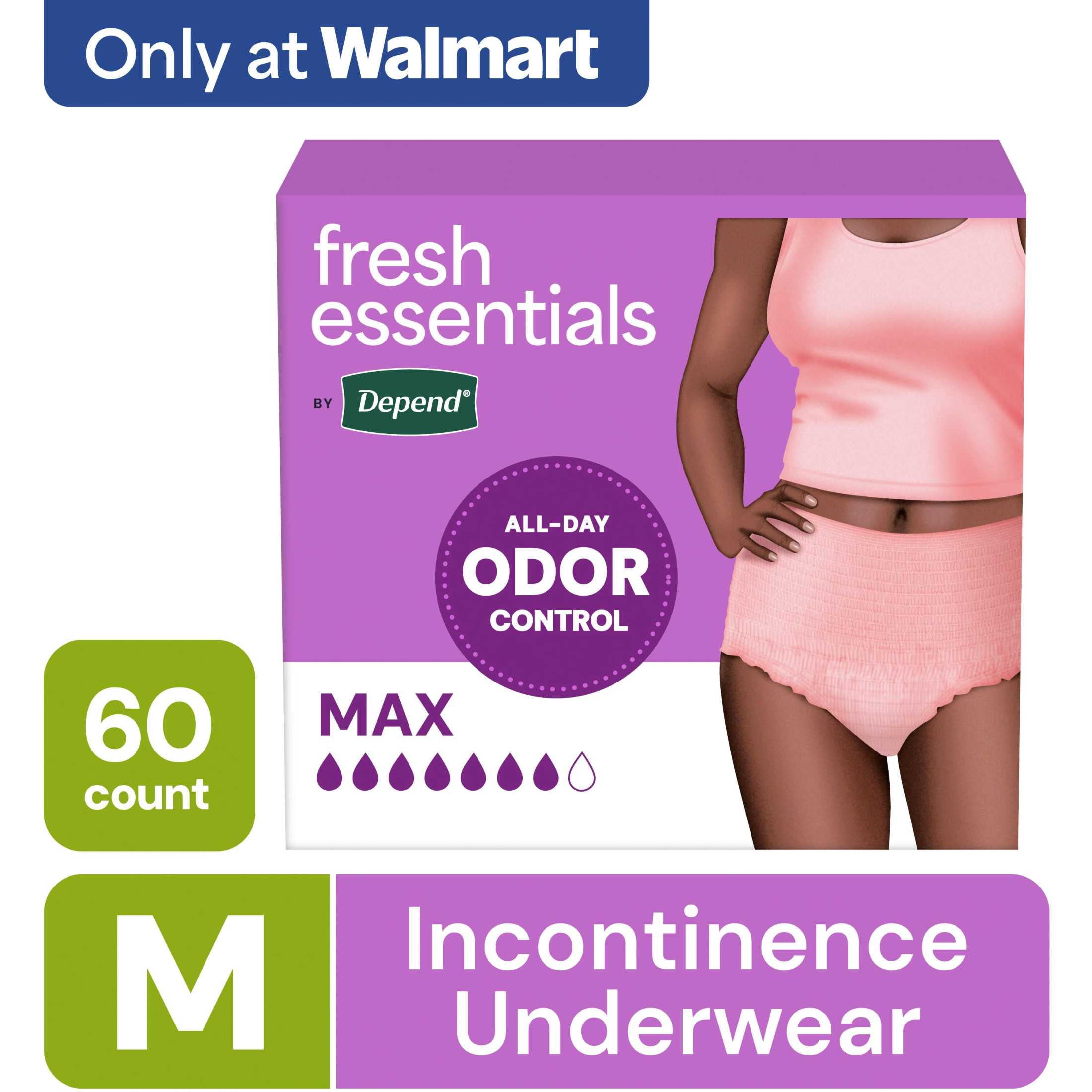 Depend Fresh Essentials Incontinence Underwear for Women, Adult Diapers, M, 60 Count