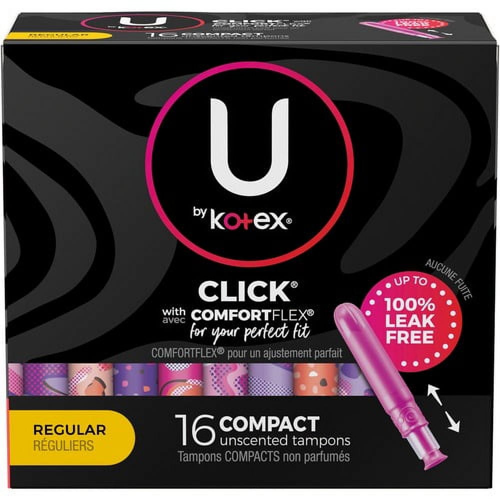 Kimberly-Clark U by Kotex Click Tampon Regular - 1 Each - Anti-leak, Fragrance-free, Comfortable, Unscented | Bundle of 10 Boxes