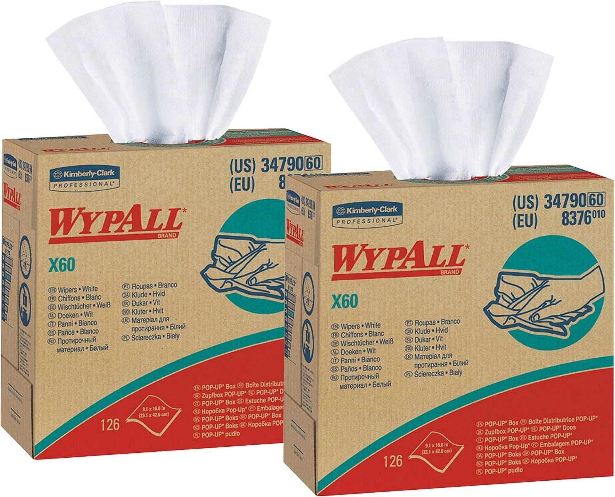 Kimberly Clark WypAll X60 Wipers, White, 126 sheets, Bundle of 2