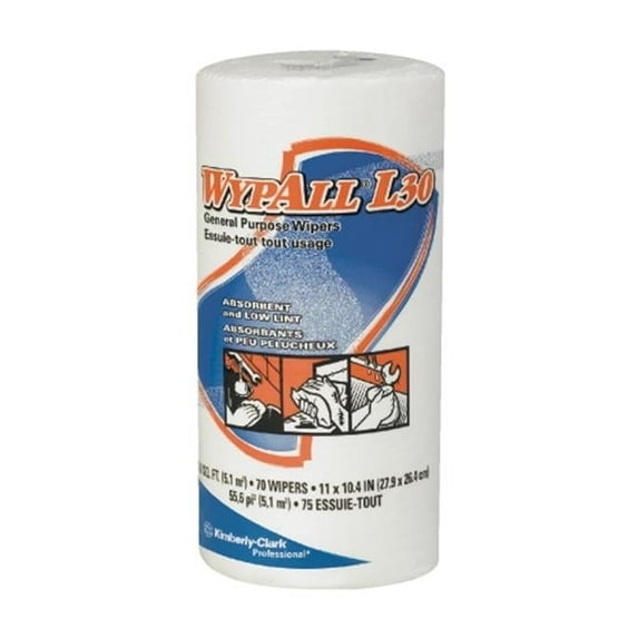 Kimberly-Clark Wypall L30 Small Roll Wiper 11X10.4 White- 70 Count - Case of 24
