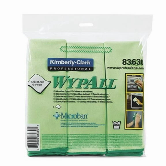 Kimberly-Clark Wypall Microfiber Cloths - Green - 15.75 x 15.75 inches - Pack of 6