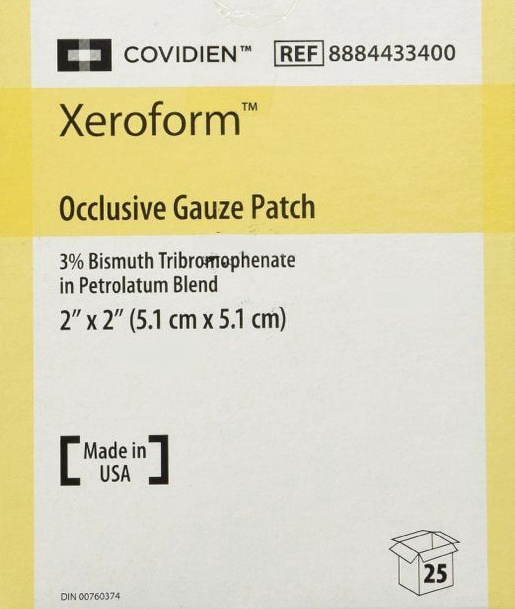 Xeroform Impregnated Non Adherent Occlusive Gauze Patch, 2" x 2", 25 Count