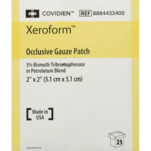 Xeroform Impregnated Non Adherent Occlusive Gauze Patch, 2" x 2", 25 Count