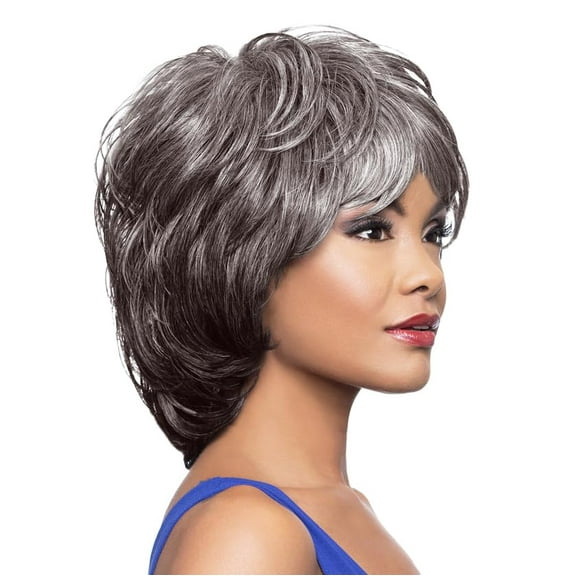 Kimberly Wig Color 3T44 - Foxy Silver Wigs Shoulder Length Full Volume Fusion Heat Synthetic Straight African American Average Cap Bundle Hairloss Booklet, Comb