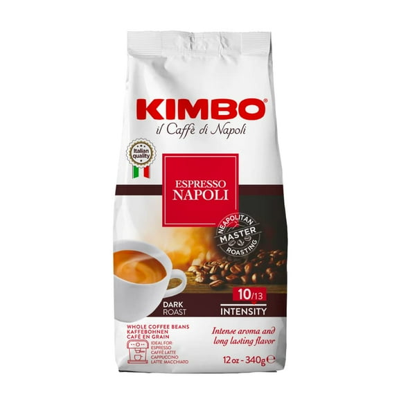 Kimbo Espresso Napoli Whole Beans 12 Oz Bag - Blended and Roasted in Italy - Medium to Dark Roast with Pleasant Floral Flavors