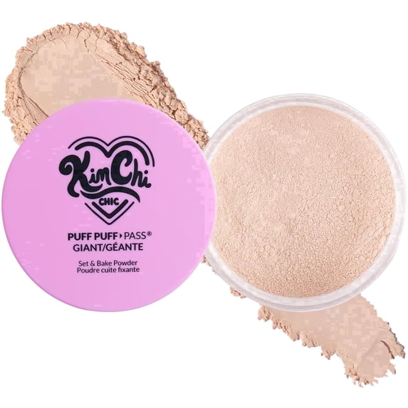 KimChiChic Beauty Giant Puff Puff Pass Set and Bake Powder - Loose Setting Powder with Rice Powder and Vitamin E, Finely Milled for All Day Wear, Translucent 80g