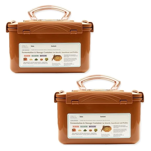 Kimchi Fermentation Container, 1.3 Gal (5.2L) 2 Pack - Sauerkraut Making & Storage - Sandy Brown - Vacuum Sealed Lid - Korean Onggi Style