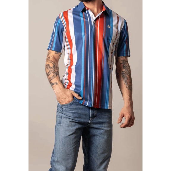 Kimes Ranch Rein Blue Stripe - Mens Polo  - Msh0000215-Bl001