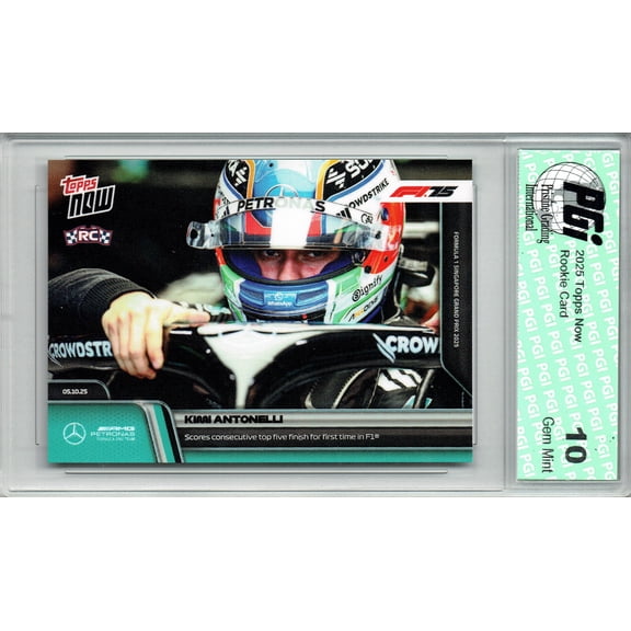 Kimi Antonelli 2025 Topps Now #68 F1 Top Five Rookie Card PGI 10 Gem Mint F1 Racing Collectible Card