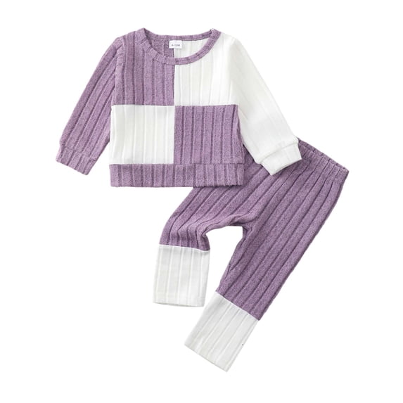 Kimi bear 2T Toddler Girl Outfit Set 3T Child Girls Long Sleeves Color Block Top Jegging Pants 2pcs Clothing Purple