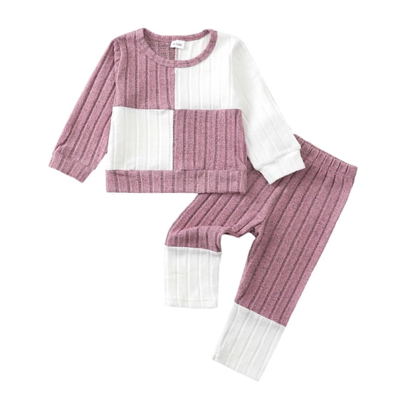 Kimi bear 3T Toddler Girl Outfit Set 4T Child Girls Long Sleeves Color Block Top Jegging Pants 2pcs Clothing Pink
