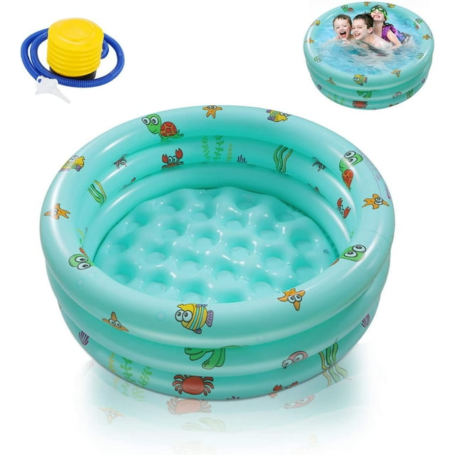 Kimiangel Kiddie Pools, 3 Ring Inflatable Swimming Pool with Air Pump