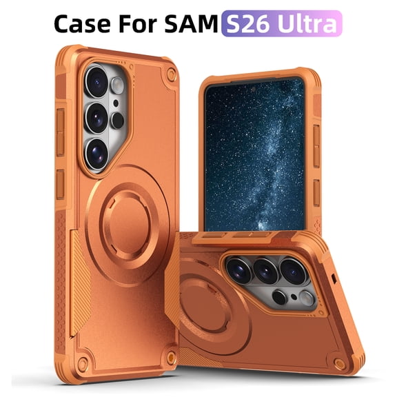 Kimify Rugged Case for Samsung Galaxy S26 Ultra, Magnetic Phone Case Heavy Duty Shockproof Work Phone Case, Dual Layer Anti-Scratch Protective Cover with Built-In Magnetic Ring, Orange