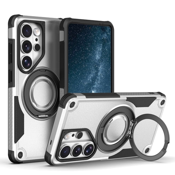 Kimify for Samsung Galaxy S26 Ultra Magnetic Phone Case With 360° Stand,Military-Grade Drop Protection Heavy Duty Shockproof Rugged TPU Case Full Body Protective, Silver