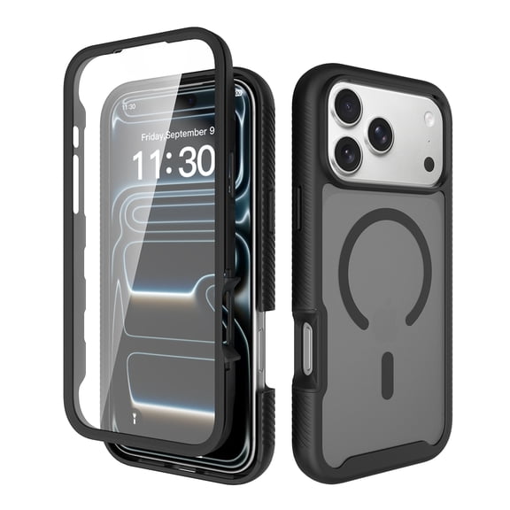 Kimify for iPhone 17 Pro Max,Full-Body Bumper Military Drop Protection Outdoor Phone case with Built-in Glass Screen &Camera Control,Easy Installation,No Gap,Compatible with MagSafe,Black