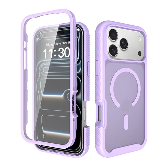 Kimify for iPhone 17 Pro Max,Full-Body Bumper Military Drop Protection Outdoor Phone case with Built-in Glass Screen &Camera Control,Easy Installation,No Gap,Compatible with MagSafe,Purple