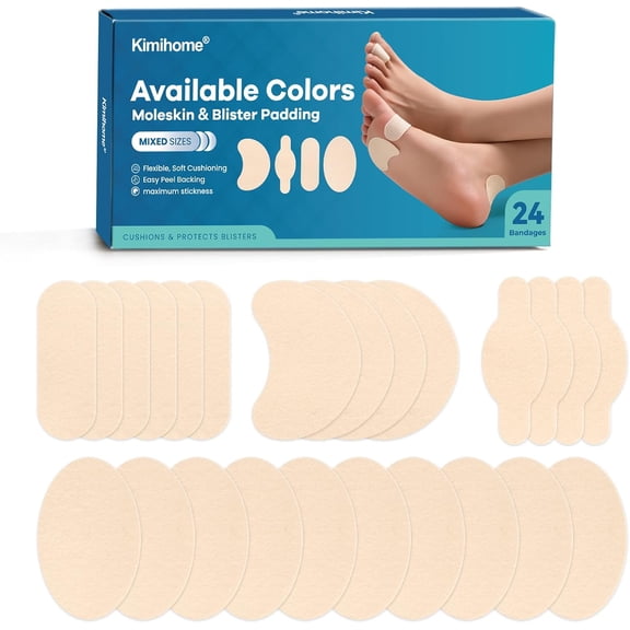 Kimihome Blister Prevention Pads for Feet, Flexible Gel Cushioning Pads, Mixed Sizes & Shapes, 24 Pcs, for High Heels & Sports Shoes