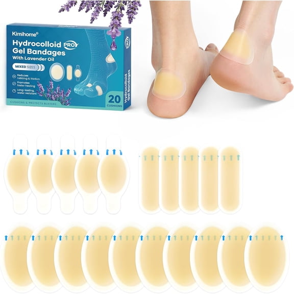 Kimihome Lavender Infused Hydrocolloid Blister Pads 20 Pcs Waterproof Foot Care Patches for Heels