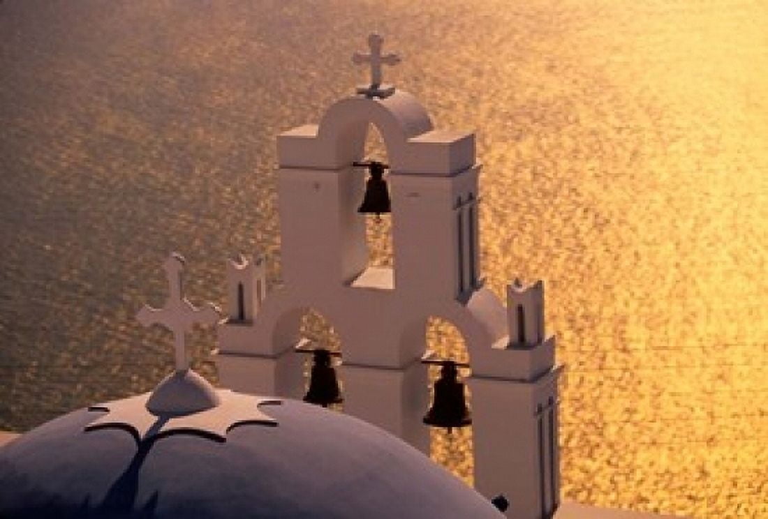 Kimisis Theotokov Church Santorini Cyclades Islands Greece Canvas Art - Walter Bibikow DanitaDelimont (18 x 12)