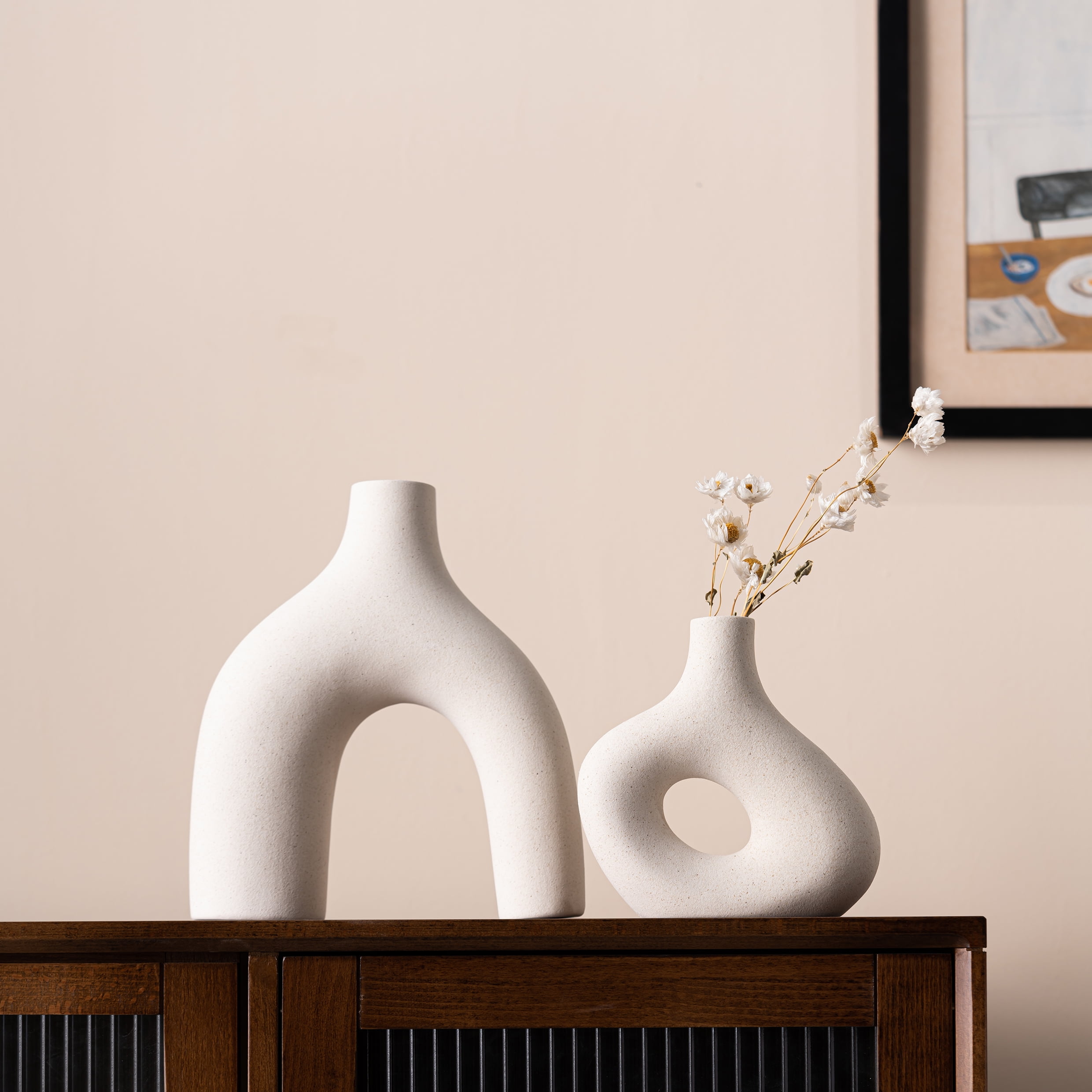 Kimisty Ceramic Off White Nordic Vase Set 2, Pampas Vases for Decor