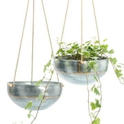 Kimisty Set 2 Hanging Planter for Outdoor & Indoor Plants, Galvanised Iron Pot, Large Flower Hanger for Patio, Window, Garden, Balcony and Terrace, Galvanized Modern Hang Basket with Rope, Boho