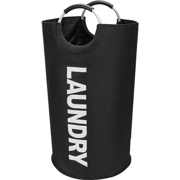 Kimmama 90L Laundry Basket , Waterproof Laundry Hamper, Laundry Bag with Padded Handles, Clothes Hamper Stands Up Well, Collapsible Laundry Basket Easy Storage,Black
