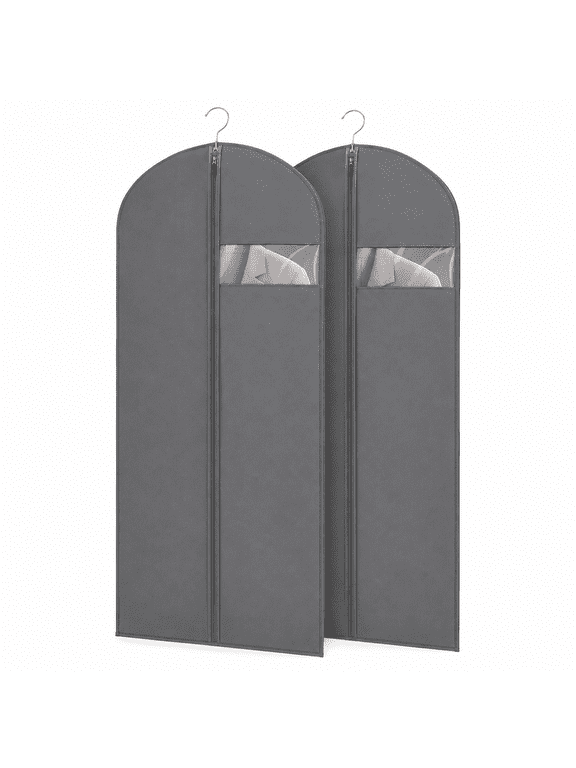Garment Bags for Hanging Clothes, 65'' Suit Bag Cover for Storage and Travel, Dress Bags for Gowns Long, 2 Pack (Gray)
