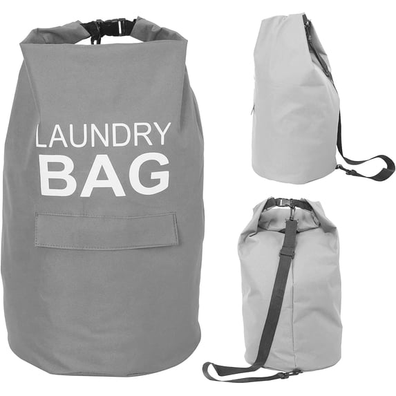 Kimmama Light Gray Laundry Backpack, 70L Waterproof Laundry Bag with Strap for Laundryroom, Travel and Camping