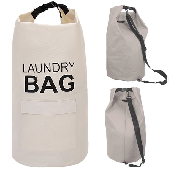 Kimmama Rice White Laundry Bag with Strap,70L Laundry Backpack for Camping