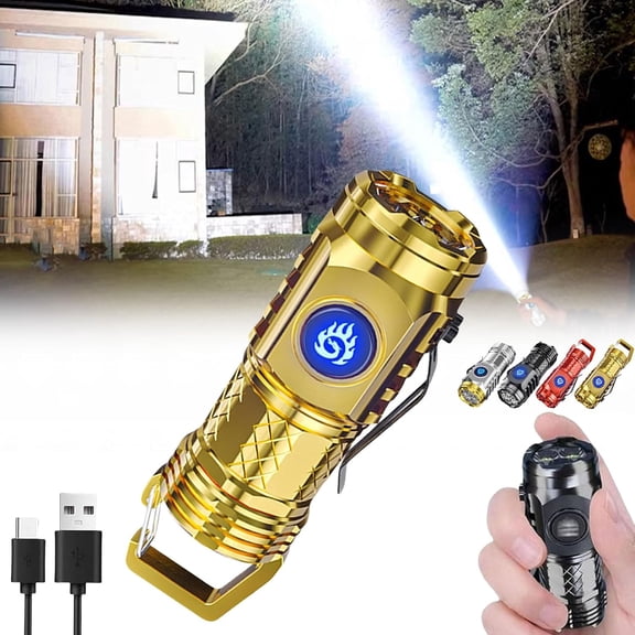 Kimmer Alista Flashlight, Ming B Flashlight,Curtain Guess Flashlight,LED Thumb Sized Flashlight,Three-Eyed Monster Mini Flash Super Power Flashlight,Pocket Flashlight,Portable & Waterproof (Gold)