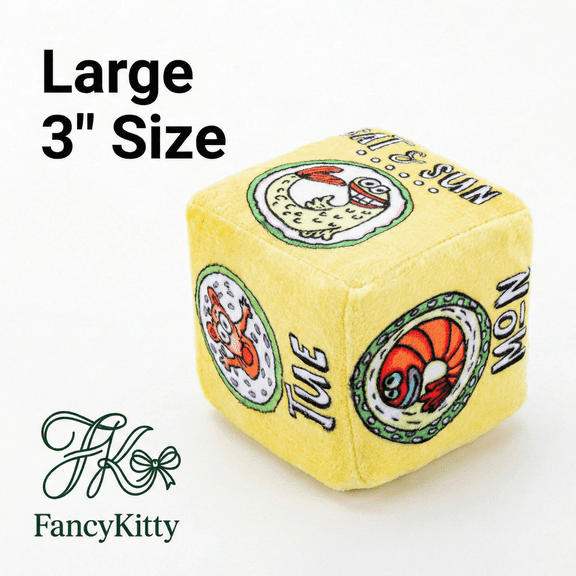 FancyKitty 3-in-1 Interactive Catnip 3-Piece Ball & Kicker Pillow Cat Toy Set with Plush Dice & Rolling Ball, Yellow Dice