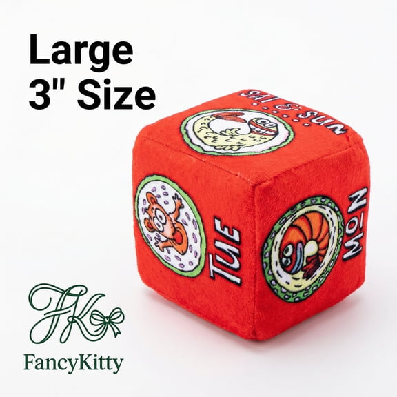 FancyKitty 3-in-1 Interactive Catnip 3-Piece Ball & Kicker Pillow Cat Toy Set with Plush Dice & Rolling Ball, Red Dice